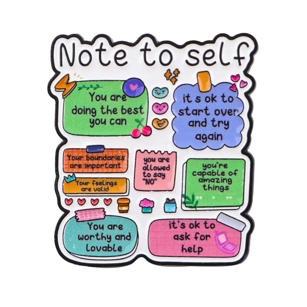Motivational Quotes Enamel Pins Self-Love Reminder Notes Brooches Badge Lapel Pins Clothes Decoration Fashion Jewelry