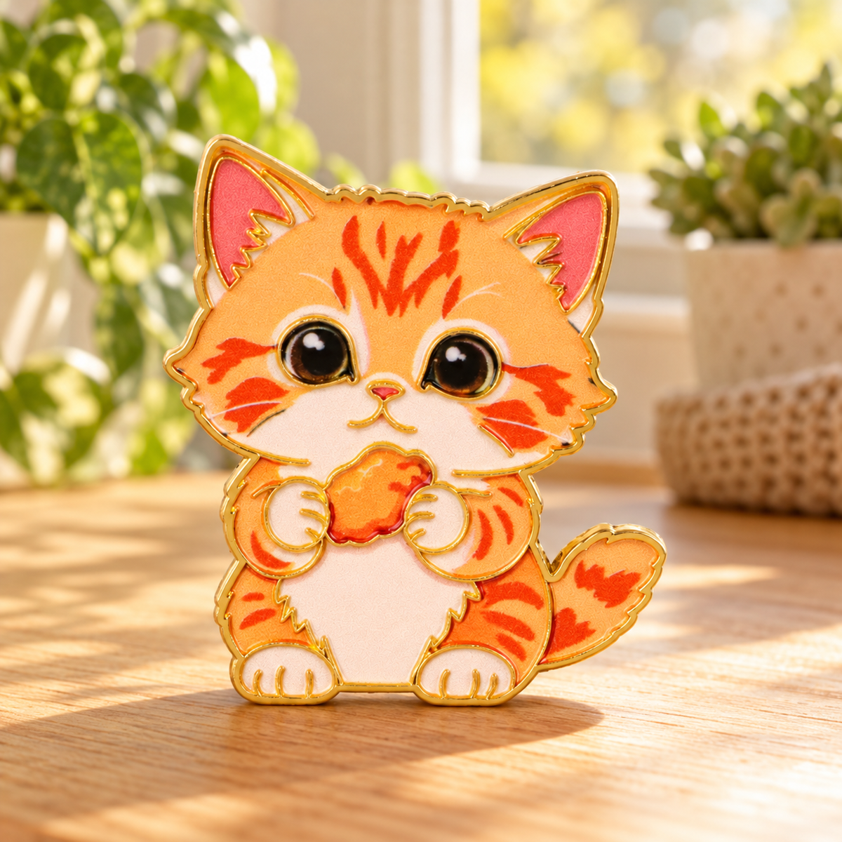 Orange Tabby Kitten Pin on a sunny table