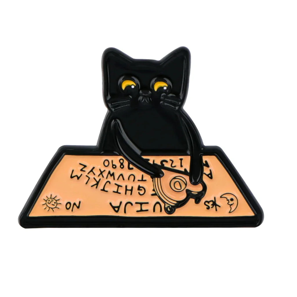 Punk Enamel Pins Funny Witch Brooches For Women Metal Gothic Black Cat Badge Animal Lapel Pins Jewelry Friend Halloween
