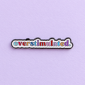 Overstimulated Colourful Lettering Pin on lavender paper
