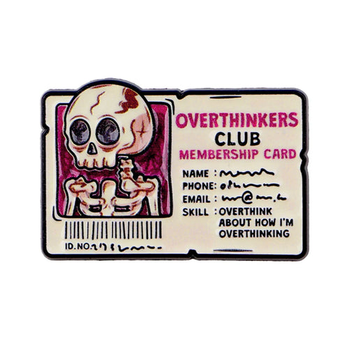 OVERTHINKERS CLUB Enamel Pin Lapel Pins for Backpacks Skeleton Brooches for Women Fashion Jewelry Accessories Friends