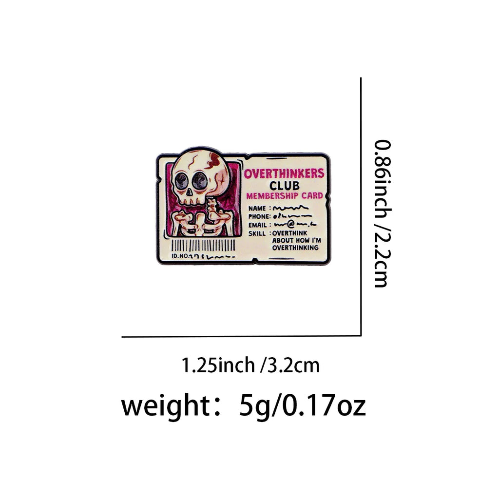 OVERTHINKERS CLUB Enamel Pin Lapel Pins for Backpacks Skeleton Brooches for Women Fashion Jewelry Accessories Friends