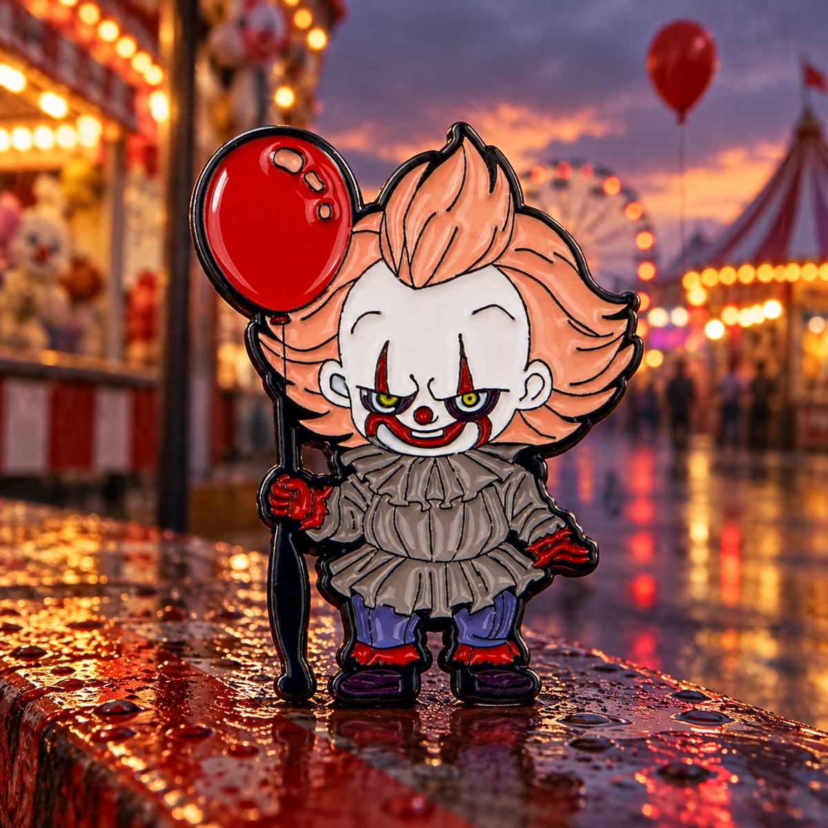 Pennywise Pin on a themed spooky background