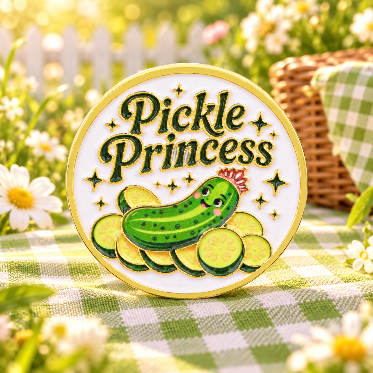 Pickle Princess Pin in a sunny picnic garden