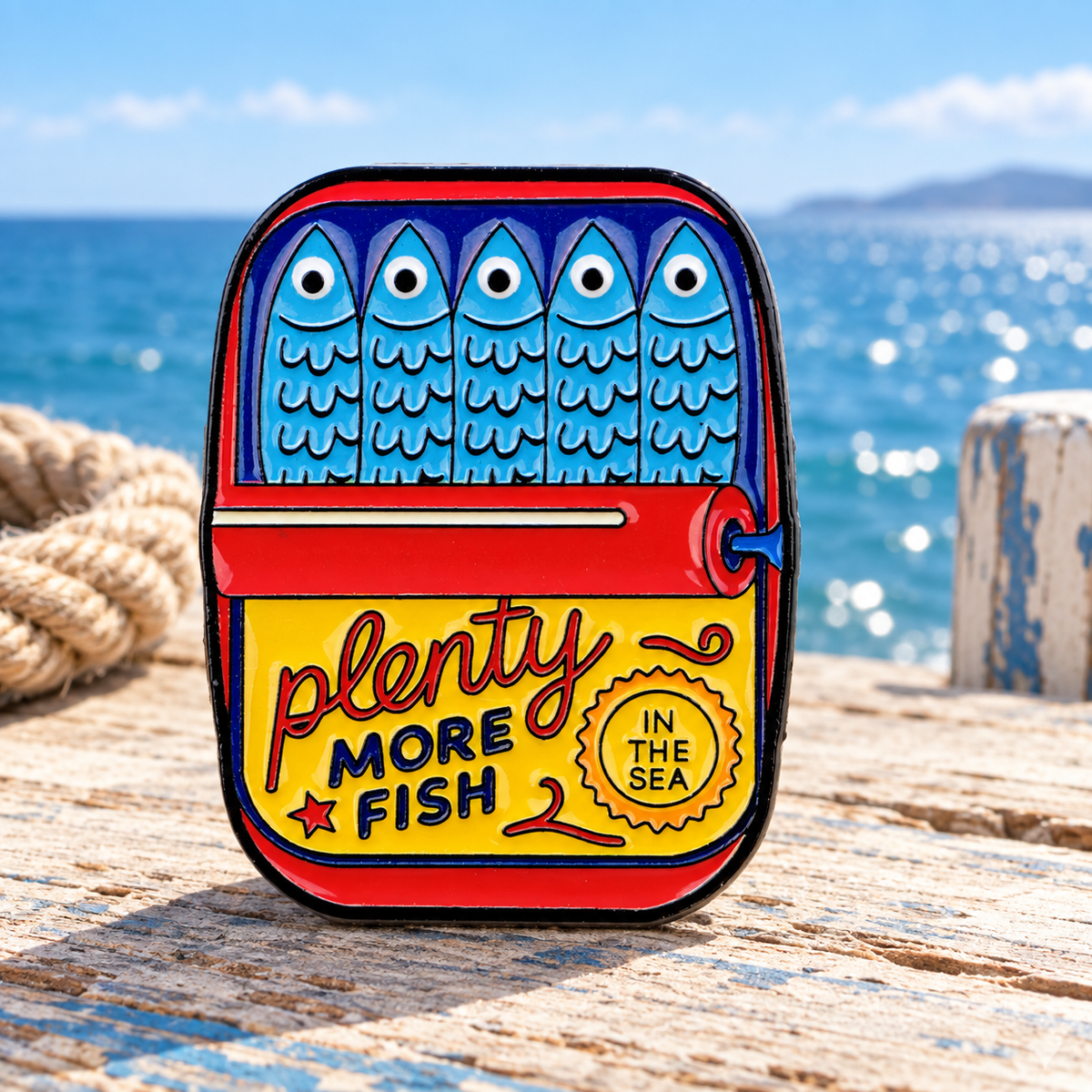 Plenty More Fish in the Sea Sardine Tin Pin by the sunny sea