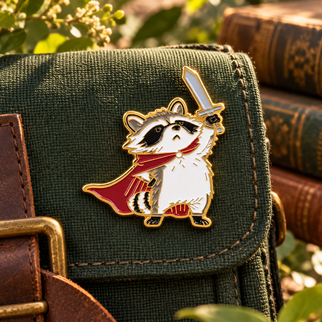 Pin raton laveur chevalier sur sac vert