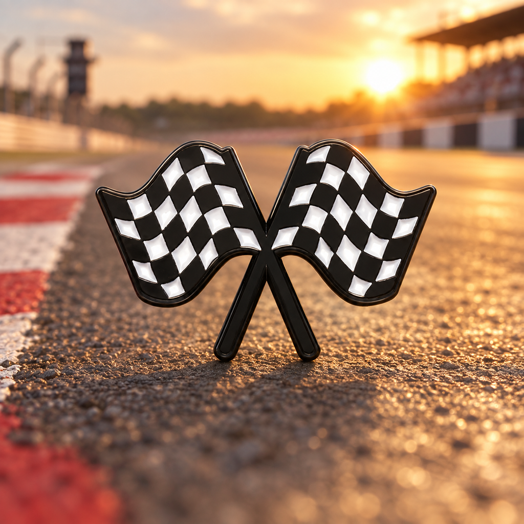 Racing Checkered Flag Pin — styled product photo