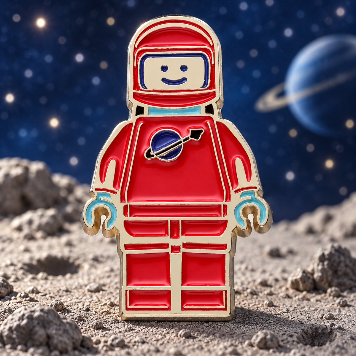 Red Astronaut Pin — styled product photo