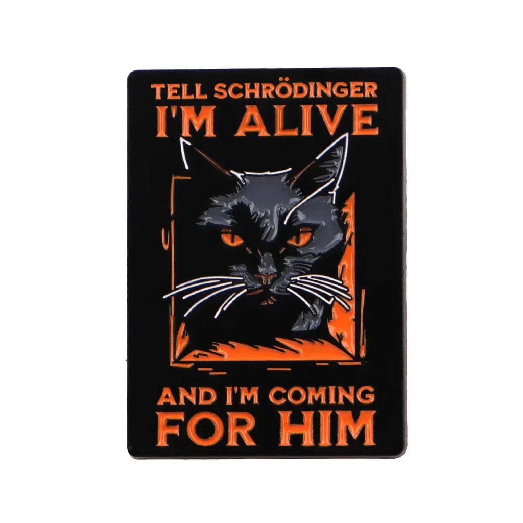 Black Cat Enamel Pin Lapel Pins for Backpacks ’I’M ALIVE’ Brooches for Women Fashion Jewelry Accessories Friends Gift