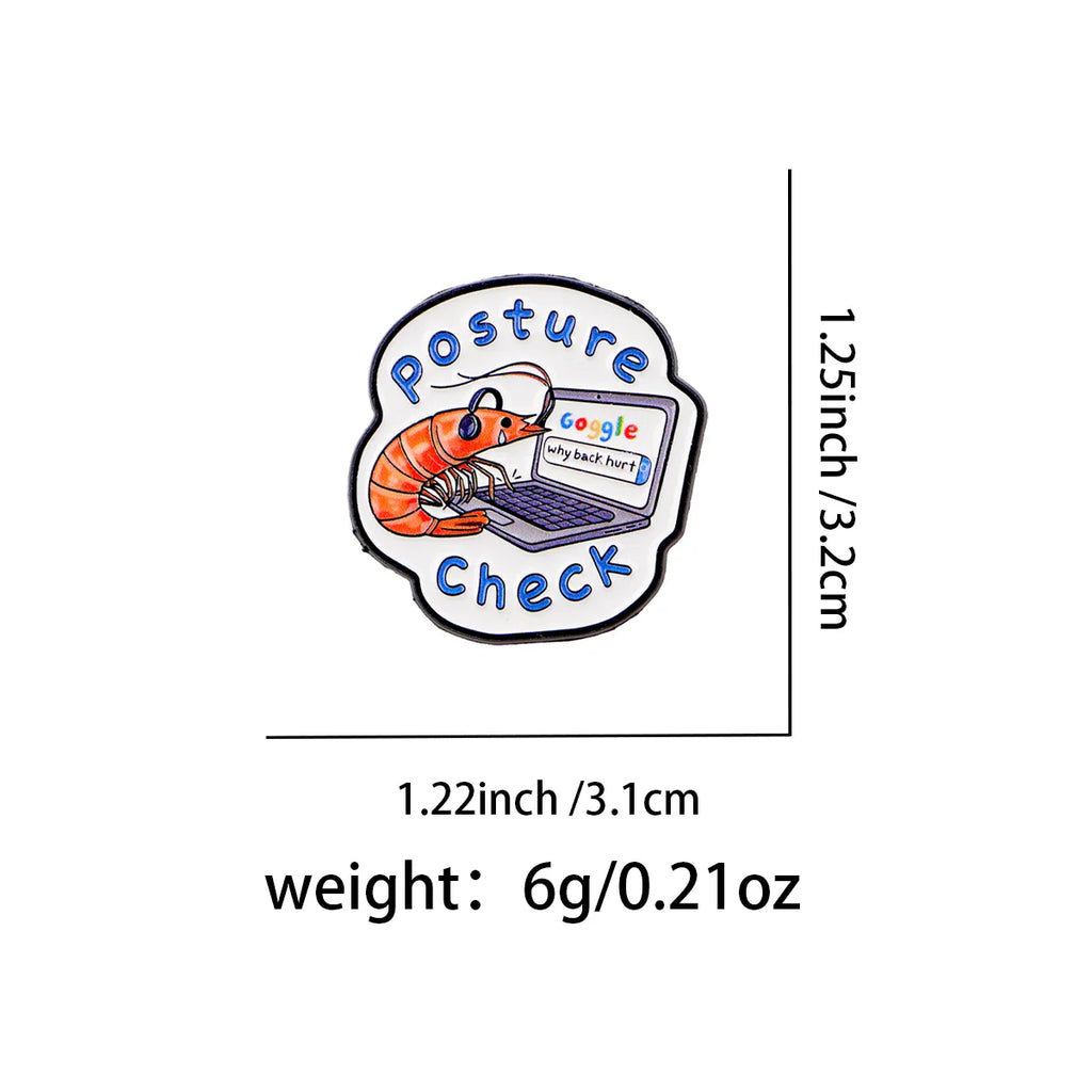 Shrimp Enamel Pin Lapel Pins for Backpacks Funny ’check’ Quotes Brooches for Women Fashion Jewelry Accessories Friends