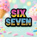 Six Seven Colourful Lettering Pin with pastel ice cream backdrop