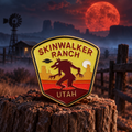 Skinwalker Ranch Utah Pin on a themed spooky background