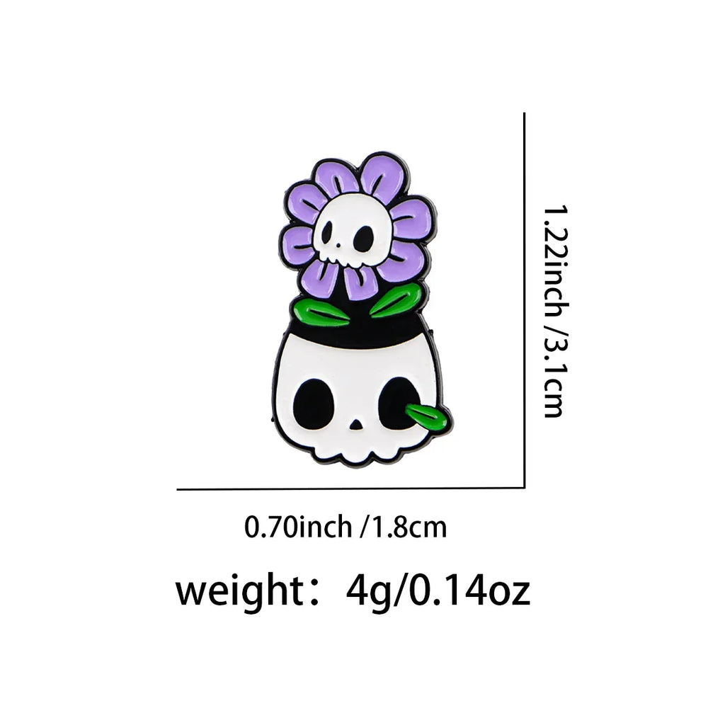 Skeleton Lapel Pins for Backpacks Plant Flowers Brooches for Women Enamel Pin Punk Jewelry Accessories Friends Gift - 1