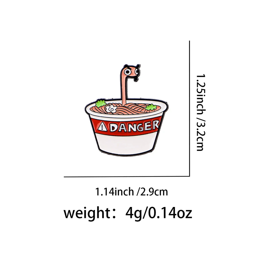 Snake Noodles Enamel Pin Lapel Pins for Backpacks Danger Quotes Brooches for Women Funny Jewelry Accessories Friends