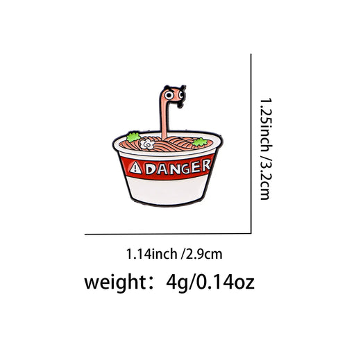 Snake Noodles Enamel Pin Lapel Pins for Backpacks Danger Quotes Brooches for Women Funny Jewelry Accessories Friends