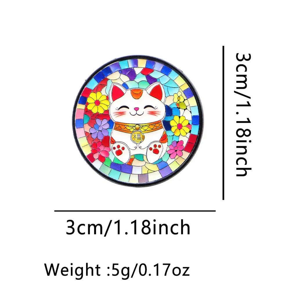 Japanese Cat Enamel Pin Round Retro Brooch Pines Lapel Pins Badge on Backpack Clothing Accessories Fashion Jewelry