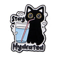 Cute Black Cat Lapel Pins for Backpacks Brooches for Women ’Stay Hydrated’ Enamel Pin Animal Jewelry Accessories