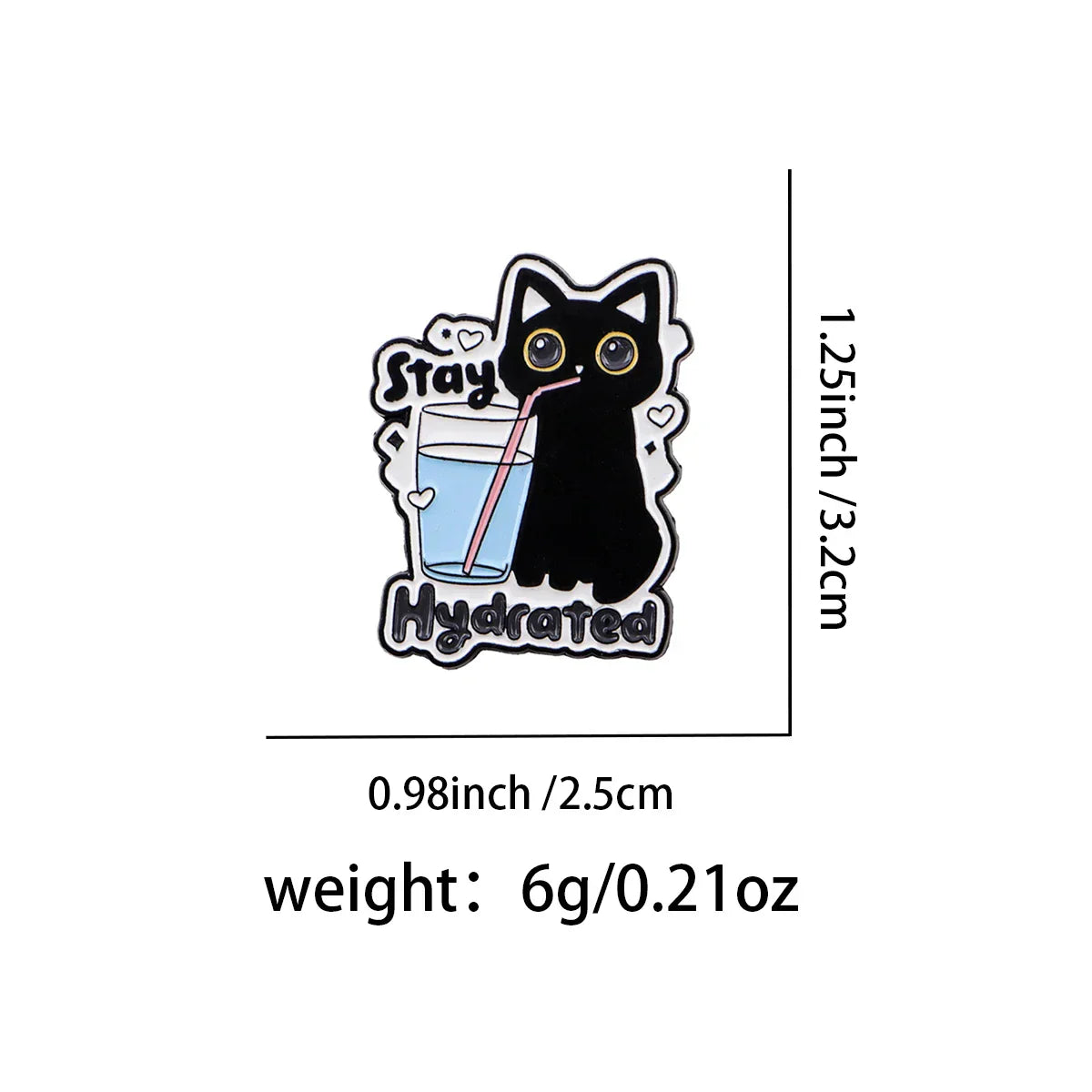 Cute Black Cat Lapel Pins for Backpacks Brooches for Women ’Stay Hydrated’ Enamel Pin Animal Jewelry Accessories