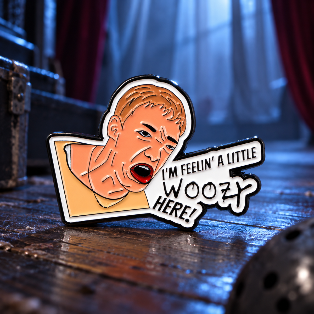Stuart Macher Pin on a themed spooky background
