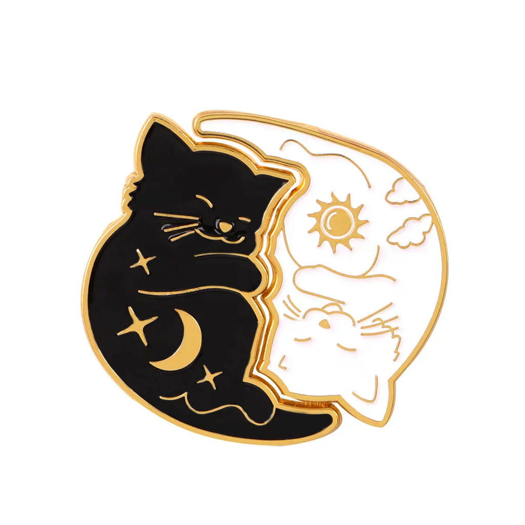 Sun Moon Cat Enamel Pin Cute Brooch Pines Lapel Pins Badge on Backpack Clothing Accessories Couple Jewelry Friends