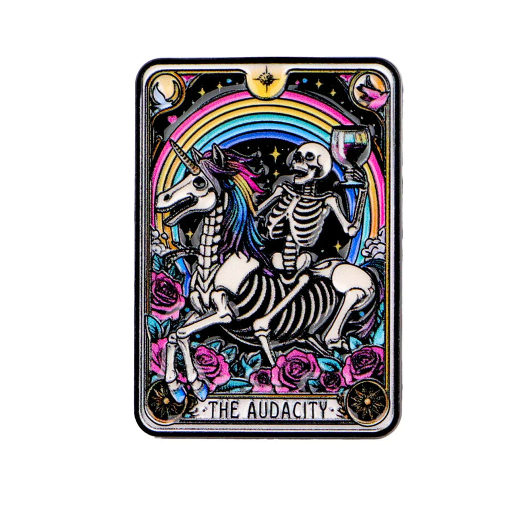 Skeleton Tarot Enamel Pin ’Audacity ’Brooch Pines Lapel Pins Badge on Backpack Clothing Accessories Punk Jewelry Gifts