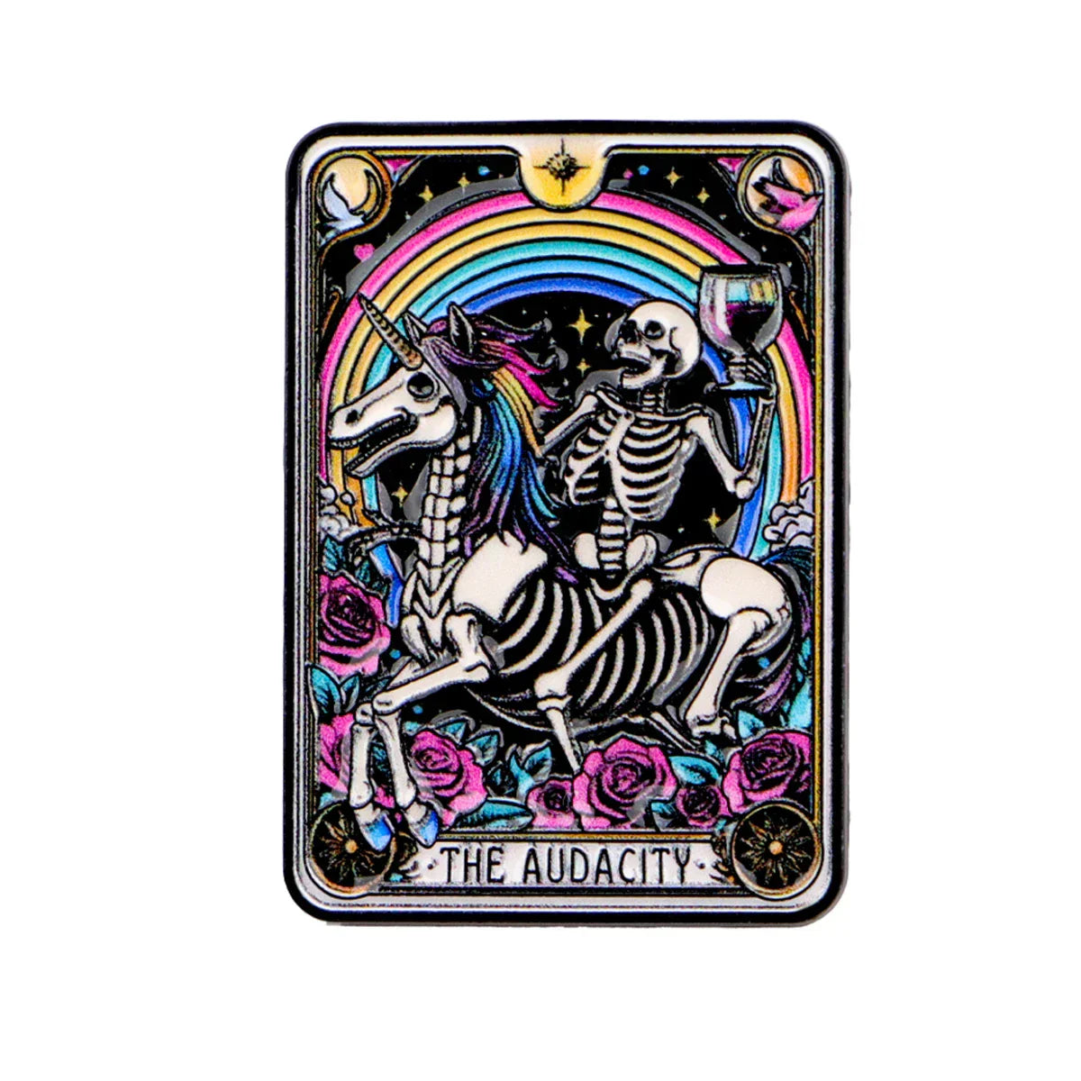 Skeleton Tarot Enamel Pin ’Audacity ’Brooch Pines Lapel Pins Badge on Backpack Clothing Accessories Punk Jewelry Gifts