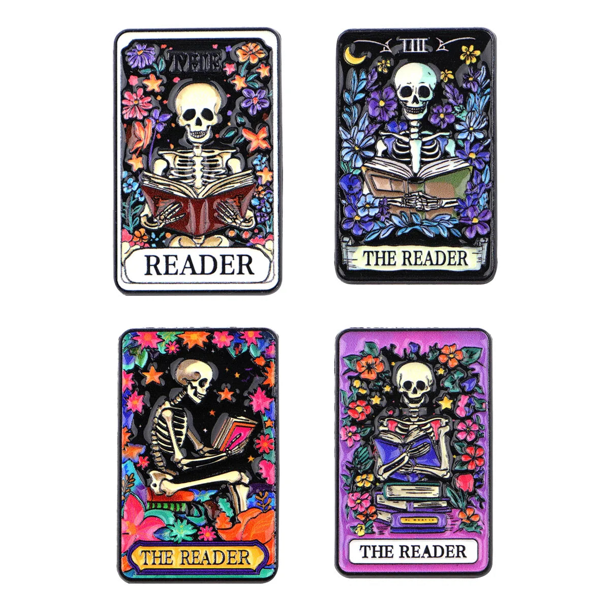 Skeleton Enamel Pin ’READER’ Tarot Brooch Pines Lapel Pins Badge on Backpack Clothing Accessories Fashion Jewelry