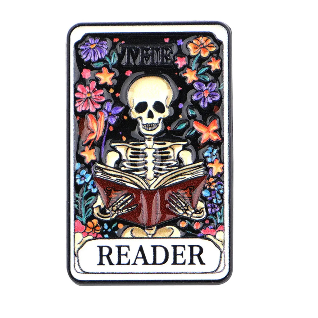Skeleton Enamel Pin ’READER’ Tarot Brooch Pines Lapel Pins Badge on Backpack Clothing Accessories Fashion Jewelry