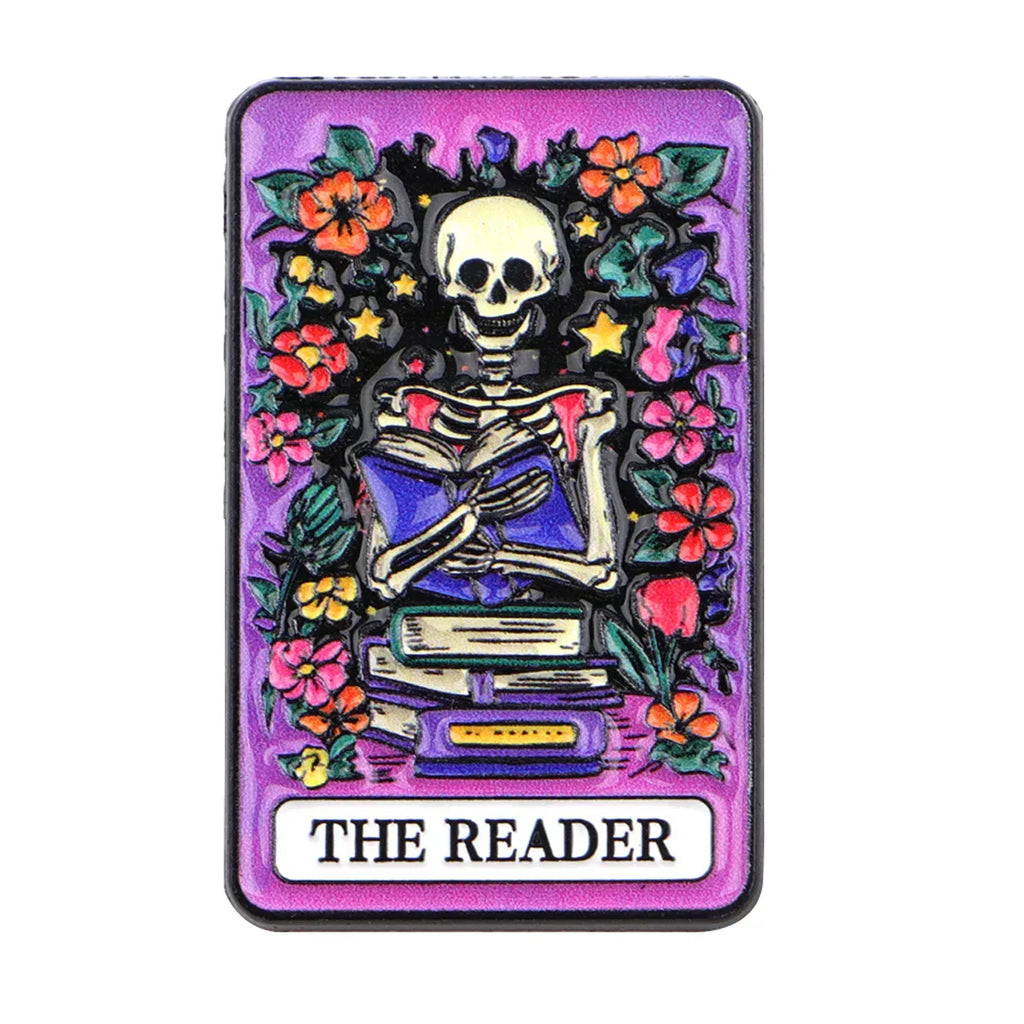 Skeleton Enamel Pin ’READER’ Tarot Brooch Pines Lapel Pins Badge on Backpack Clothing Accessories Fashion Jewelry
