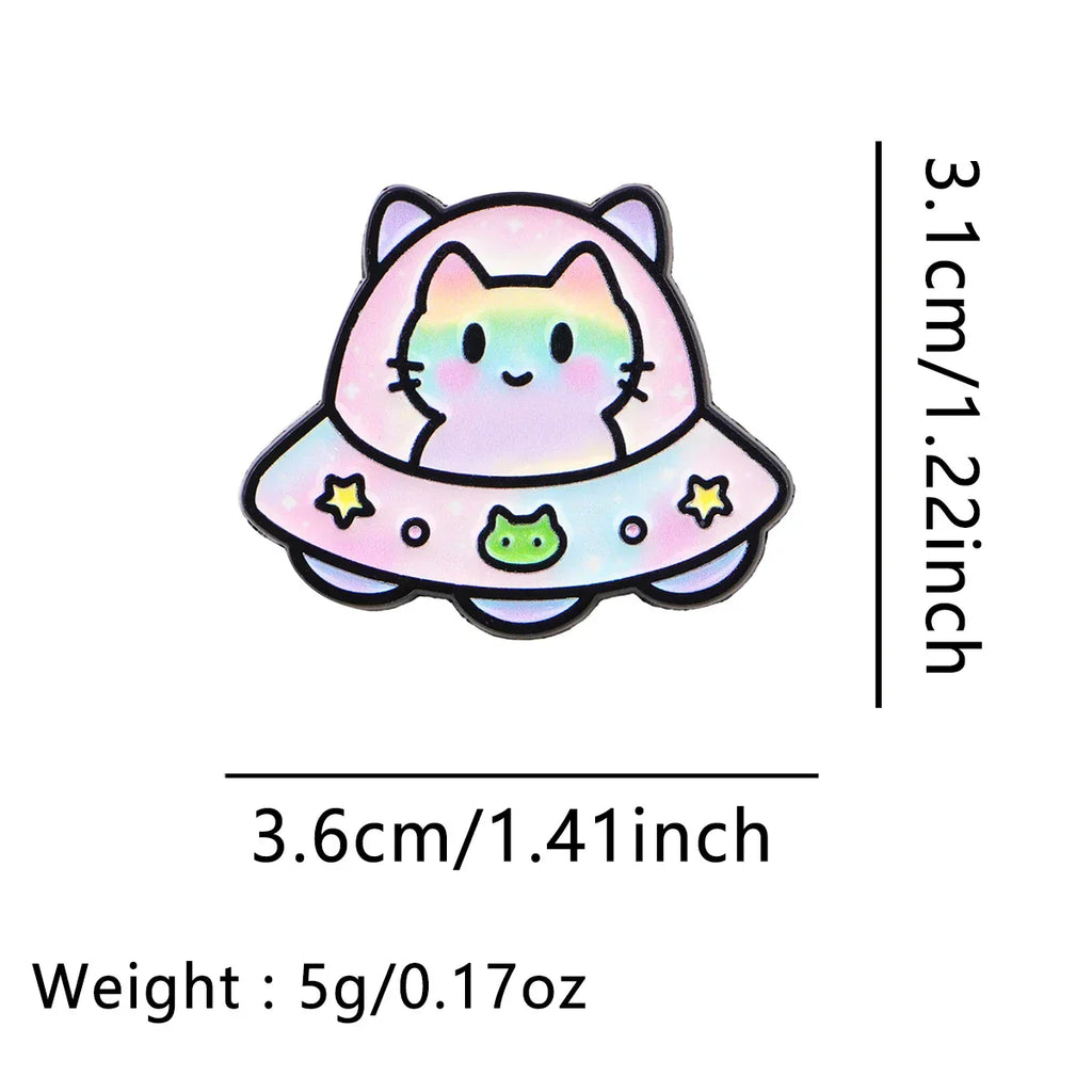 UFO Cat Enamel Pins Cute Brooches Badge Lapel Pins for Backpacks Bags Backpack Clothes Decoration Animal Jewelry