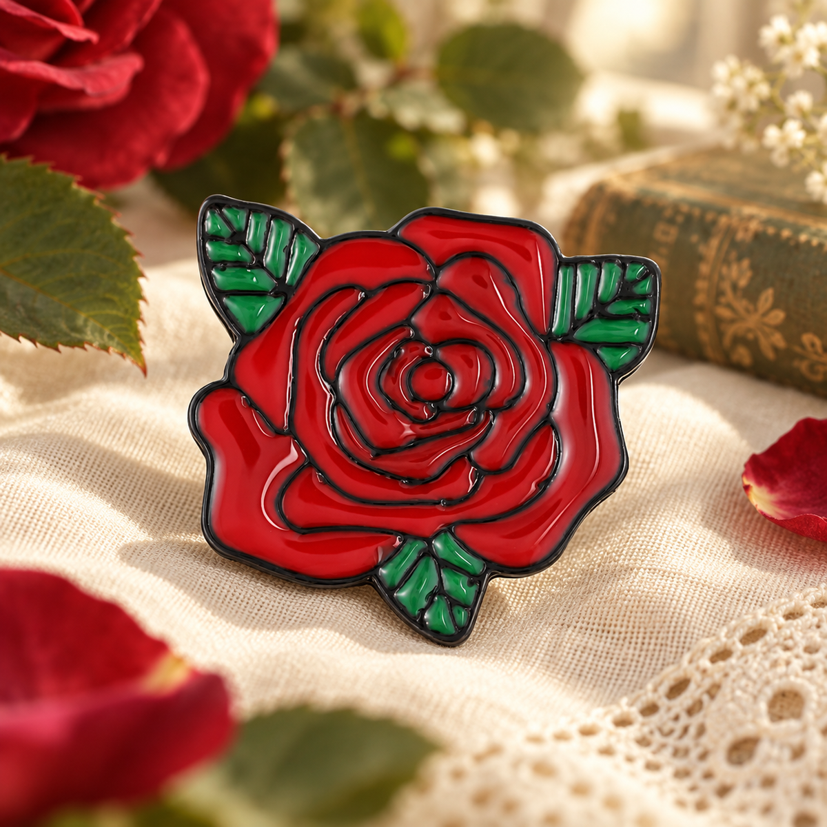 Vintage Rose Flower Pin — styled product photo