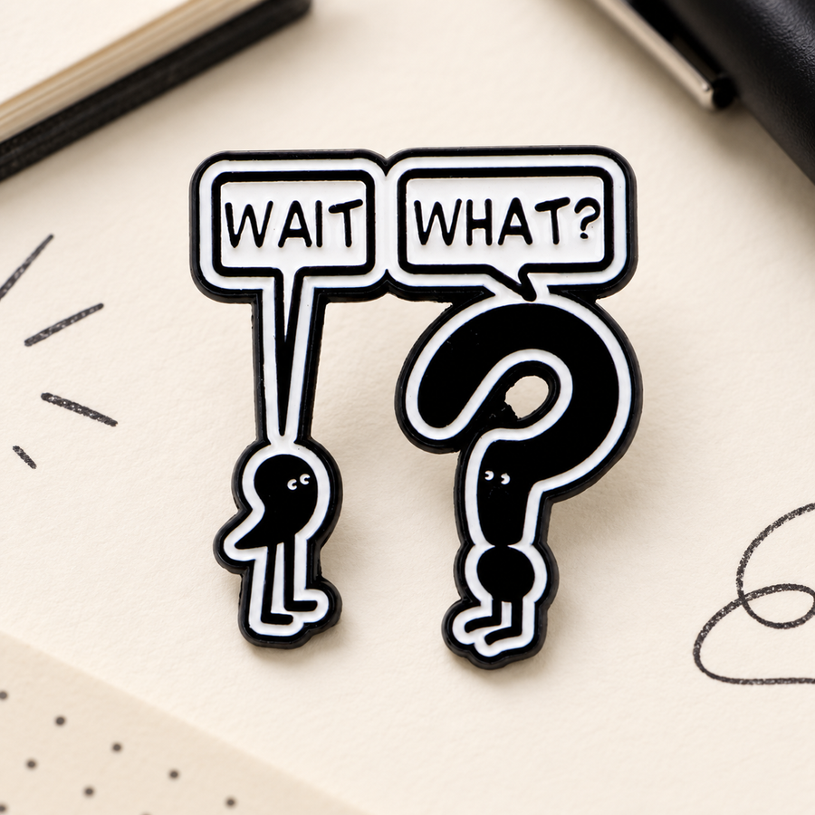 Wait What Punctuation Pin on a minimalist paper desk