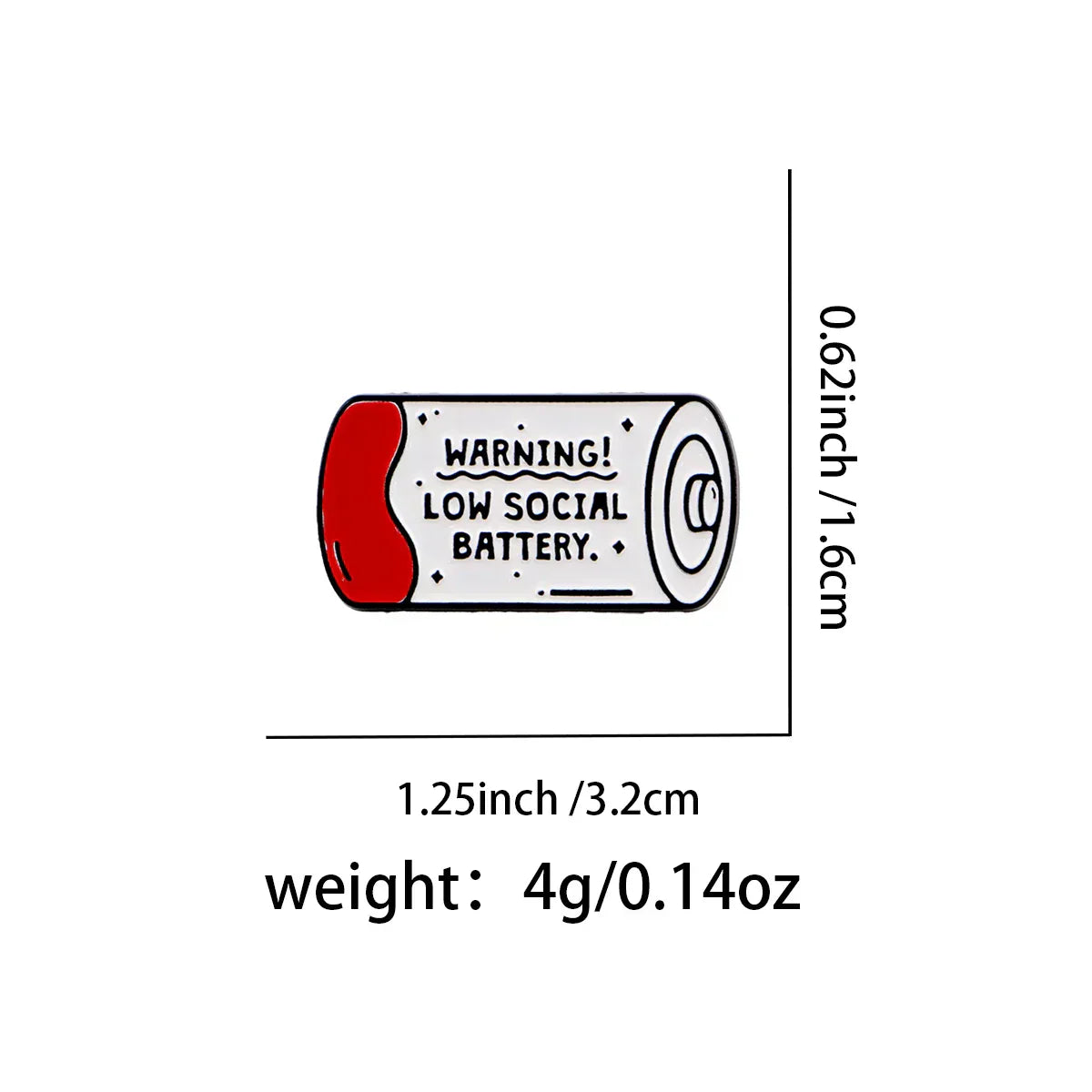 Funny Low Social Battery Warning Enamel Pin Lapel Pins for Backpacks Brooches for Women Fashion Jewelry Accessories