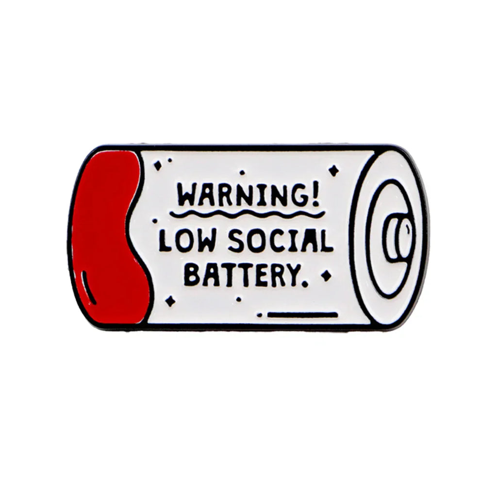 Funny Low Social Battery Warning Enamel Pin Lapel Pins for Backpacks Brooches for Women Fashion Jewelry Accessories