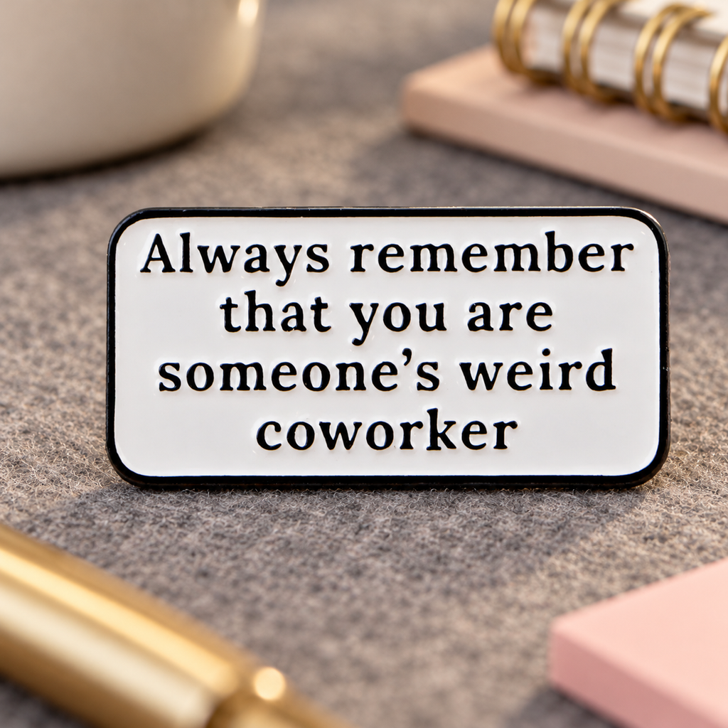 Always Remember You're Someone's Weird Coworker enamel pin on office felt