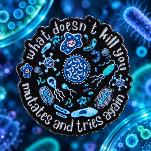 Bacteria pin against a blue microscopic scene