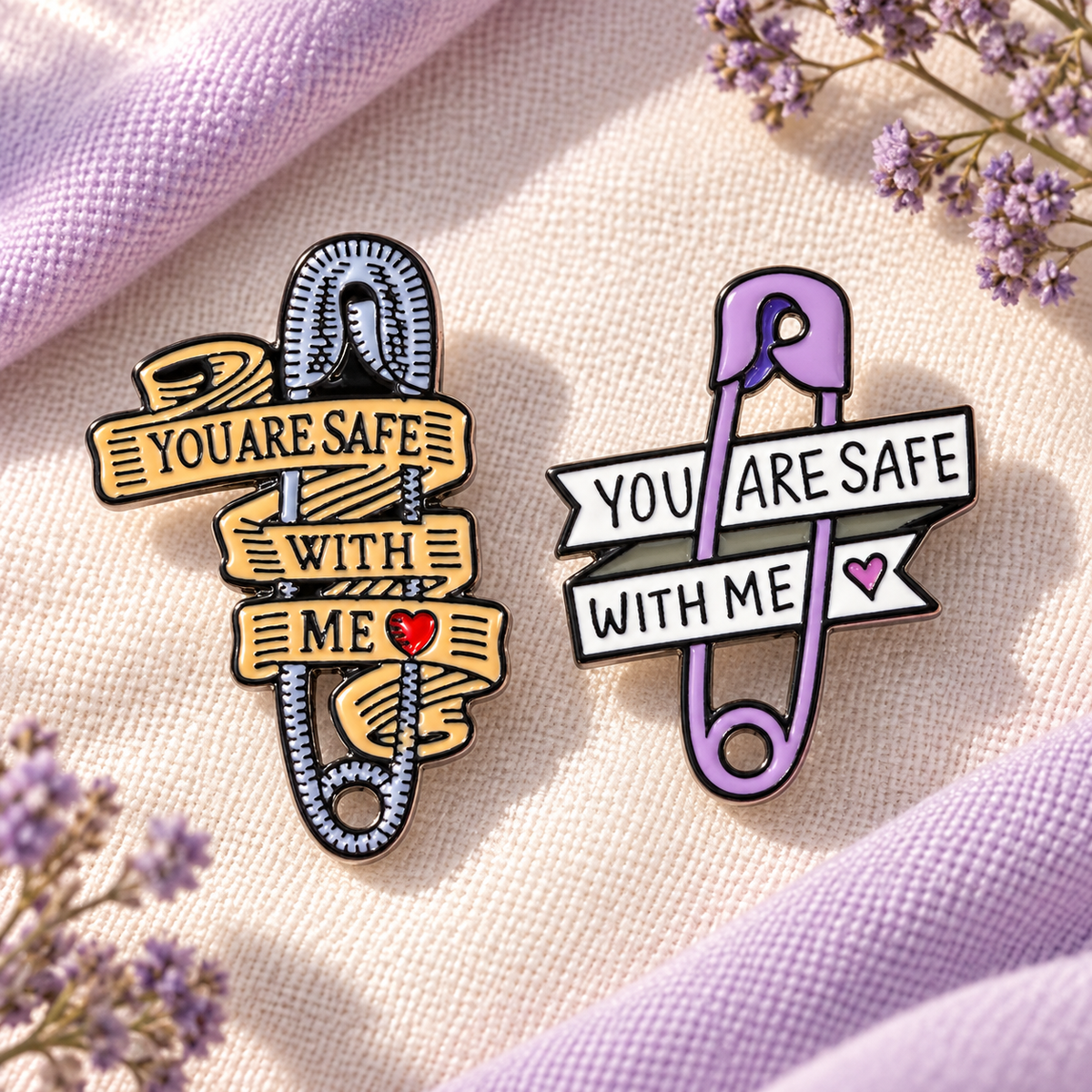 “You Are Safe With Me” Paper Clip Pins — styled product photo